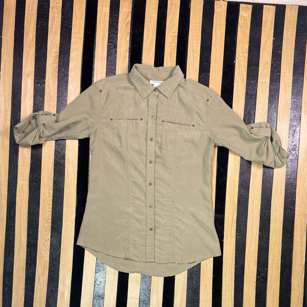 Calvin Klein Women's Khaki Button-Up Utility Shirt Size XS